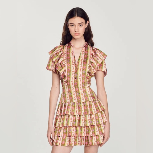 NWOT Sandro Retro Multi Tiered Mini Dress - Picture 1 of 10